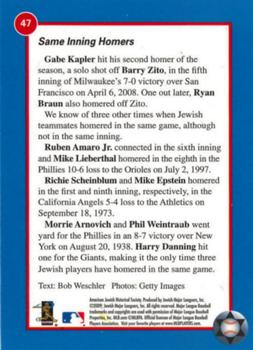 2009 Jewish Major Leaguers Record-Setters Edition #47 Gabe Kapler / Ryan Braun Back