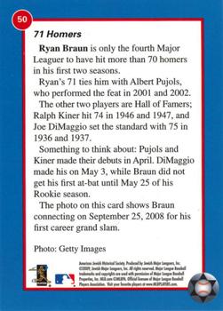 2009 Jewish Major Leaguers Record-Setters Edition #50 Ryan Braun Back