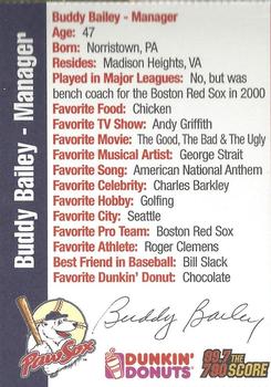 2004 Dunkin' Donuts 99.7/790 The Score Pawtucket Red Sox #NNO Buddy Bailey Back