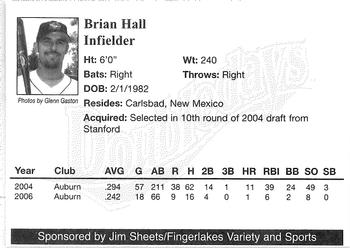 2007 Jim Sheets Fingerlakes Variety and Sports Auburn Doubledays #NNO Brian Hall Back