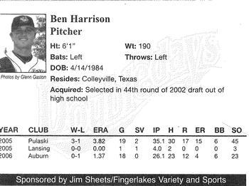 2007 Jim Sheets Fingerlakes Variety and Sports Auburn Doubledays #NNO Ben Harrison Back