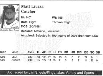 2007 Jim Sheets Fingerlakes Variety and Sports Auburn Doubledays #NNO Matt Liuzza Back