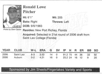 2007 Jim Sheets Fingerlakes Variety and Sports Auburn Doubledays #NNO Ronald Lowe Back