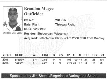 2007 Jim Sheets Fingerlakes Variety and Sports Auburn Doubledays #NNO Brandon Magee Back