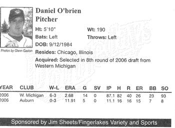 2007 Jim Sheets Fingerlakes Variety and Sports Auburn Doubledays #NNO Daniel O'Brien Back