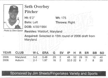 2007 Jim Sheets Fingerlakes Variety and Sports Auburn Doubledays #NNO Seth Overbey Back