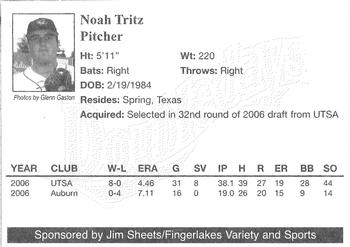 2007 Jim Sheets Fingerlakes Variety and Sports Auburn Doubledays #NNO Noah Tritz Back