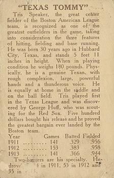 1914 Texas Tommy Type 1 (E224) #NNO Tris Speaker Back