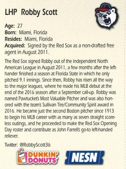 2017 Dunkin' Donuts NESN Pawtucket Red Sox #NNO Robby Scott Back