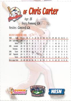 2008 Dunkin' Donuts NESN Pawtucket Red Sox #NNO Chris Carter Back