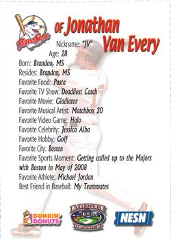2008 Dunkin' Donuts NESN Pawtucket Red Sox #NNO Jonathan Van Every Back