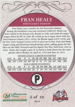 2016 Minuteman Press Pawtucket Red Sox #5 Fran Healy Back