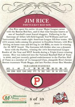 2016 Minuteman Press Pawtucket Red Sox #8 Jim Rice Back