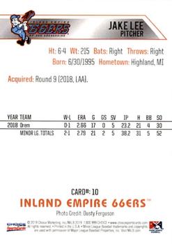 2019 Choice Inland Empire 66ers #10 Jake Lee Back