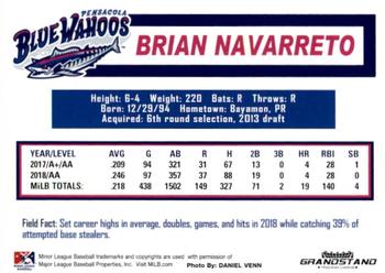 2019 Grandstand Pensacola Blue Wahoos #NNO Brian Navarreto Back