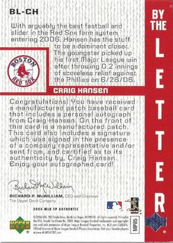 2006 SP Authentic - By the Letter #BL-CH Craig Hansen Back