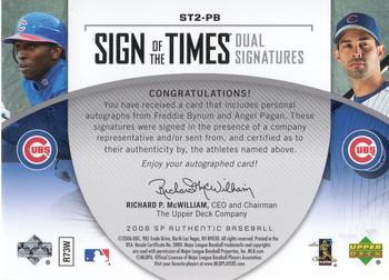 2006 SP Authentic - Sign of the Times Dual #ST2-PB Freddie Bynum / Angel Pagan Back