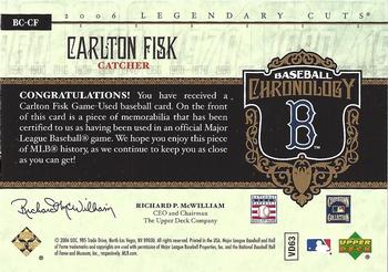 2006 SP Legendary Cuts - Baseball Chronology Materials #BC-CF Carlton Fisk Back