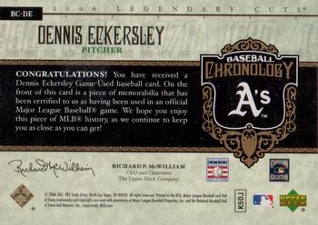2006 SP Legendary Cuts - Baseball Chronology Materials #BC-DE Dennis Eckersley Back