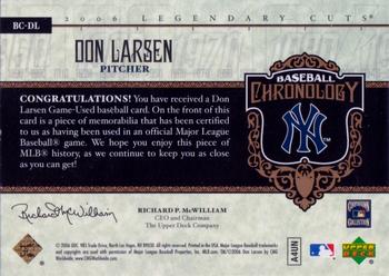2006 SP Legendary Cuts - Baseball Chronology Materials #BC-DL Don Larsen Back