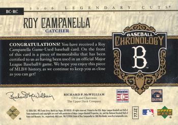 2006 SP Legendary Cuts - Baseball Chronology Materials #BC-RC Roy Campanella Back