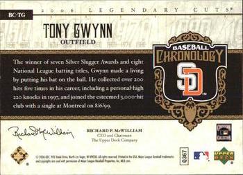 2006 SP Legendary Cuts - Baseball Chronology Materials #BC-TG Tony Gwynn Back