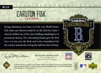 2006 SP Legendary Cuts - Baseball Chronology Platinum #BC-CF Carlton Fisk Back