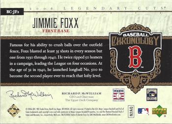 2006 SP Legendary Cuts - Baseball Chronology Platinum #BC-JF2 Jimmie Foxx Back