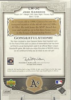 2006 SP Legendary Cuts - Legendary Materials Gold #LM-JC Jose Canseco Back