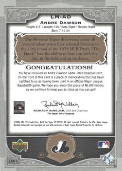 2006 SP Legendary Cuts - Legendary Materials Silver #LM-AD Andre Dawson Back