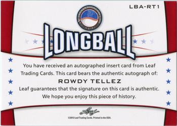 2013 Leaf Power Showcase - Longball Autograph - Green #LBA-RT1 Rowdy Tellez Back