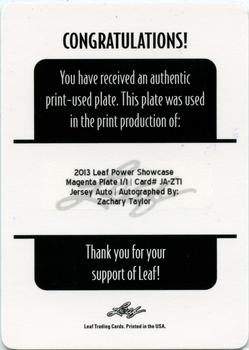 2013 Leaf Power Showcase - Jersey Autograph - Printing Plates - Magenta #JA-ZT1 Zachary Taylor Back