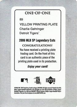 2006 SP Legendary Cuts - Printing Plates Yellow #89 Charlie Gehringer Back