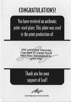 2013 Leaf Power Showcase - Jersey Autograph - Printing Plates - Cyan #JA-LD1 Lewin Diaz Back
