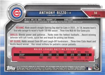 2019 Bowman Chrome - Refractor #56 Anthony Rizzo Back