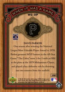 2006 SP Legendary Cuts - When It Was A Game Gold #WG-DP Dave Parker Back