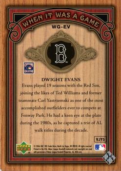 2006 SP Legendary Cuts - When It Was A Game Gold #WG-EV Dwight Evans Back