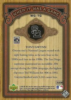 2006 SP Legendary Cuts - When It Was A Game Gold #WG-TG Tony Gwynn Back
