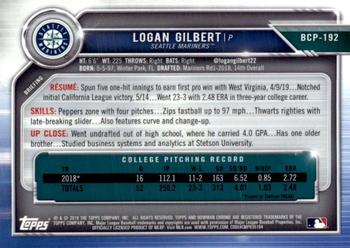 2019 Bowman Chrome - Prospects #BCP-192 Logan Gilbert Back