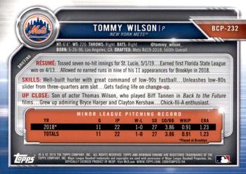 2019 Bowman Chrome - Prospects #BCP-232 Tommy Wilson Back