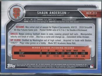 2019 Bowman Chrome - Prospects Refractor #BCP-211 Shaun Anderson Back