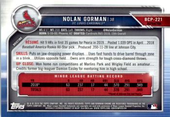 2019 Bowman Chrome - Prospects Refractor #BCP-221 Nolan Gorman Back