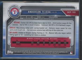 2019 Bowman Chrome - Prospects Blue Refractor #BCP-193 Anderson Tejeda Back