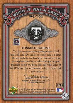 2006 SP Legendary Cuts - When It Was A Game Materials #WG-TO2 Tony Oliva Back