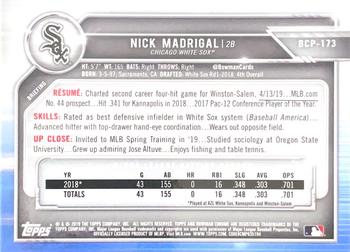 2019 Bowman Chrome - Prospects Green Shimmer Refractor #BCP-173 Nick Madrigal Back