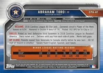 2019 Bowman Chrome - Prospects Autographs #CPA-AT Abraham Toro Back
