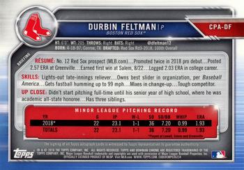 2019 Bowman Chrome - Prospects Autographs #CPA-DF Durbin Feltman Back