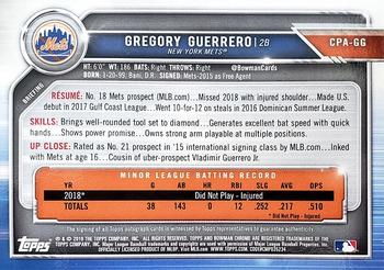 2019 Bowman Chrome - Prospects Autographs #CPA-GG Gregory Guerrero Back
