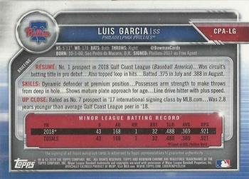 2019 Bowman Chrome - Prospects Autographs #CPA-LG Luis Garcia Back