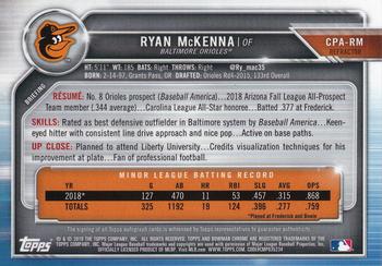 2019 Bowman Chrome - Prospects Autographs Refractor #CPA-RM Ryan McKenna Back